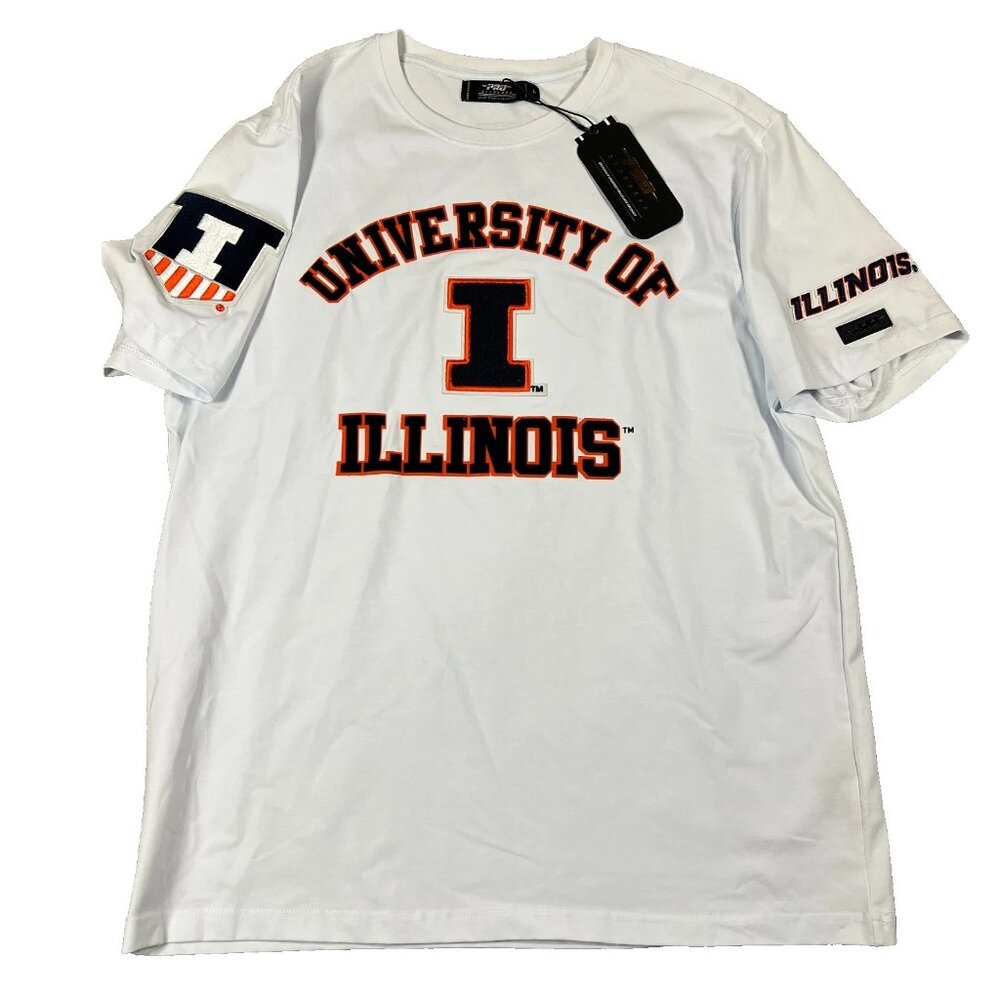 Pro Standard Mens Large White University Of‎ Illinois Logo Crew Neck T-Shirt NWT